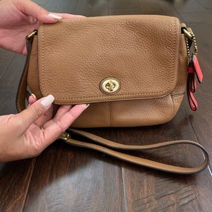 Brown leather coach shoulder bag